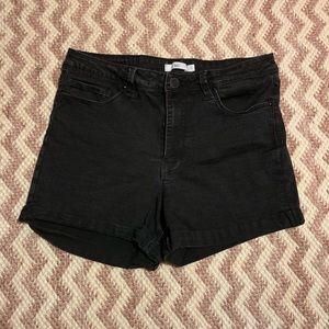 Black denim shorts